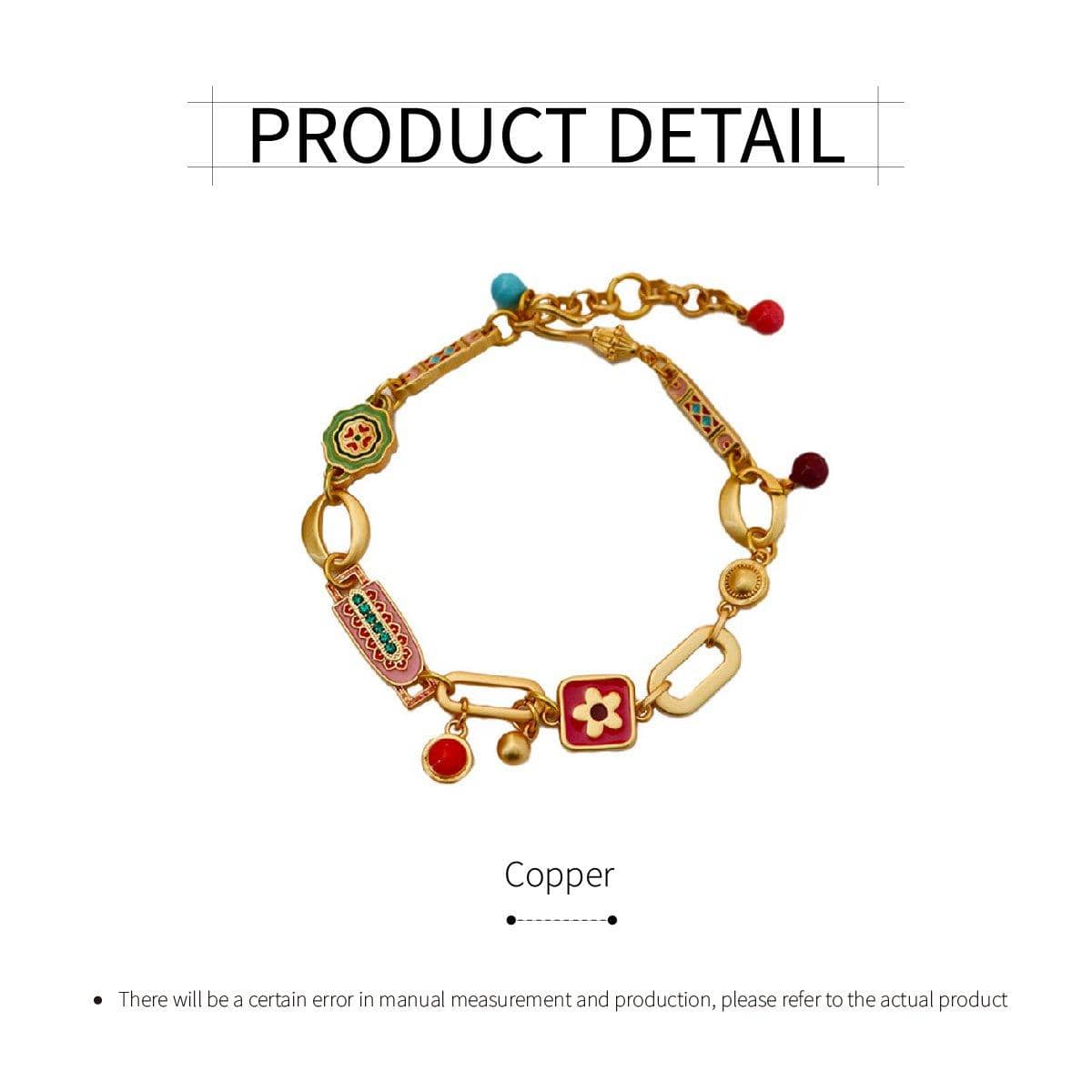 Vintage Multicolour Flower Bracelet for Women, Copper Hand Jewellery - view 3