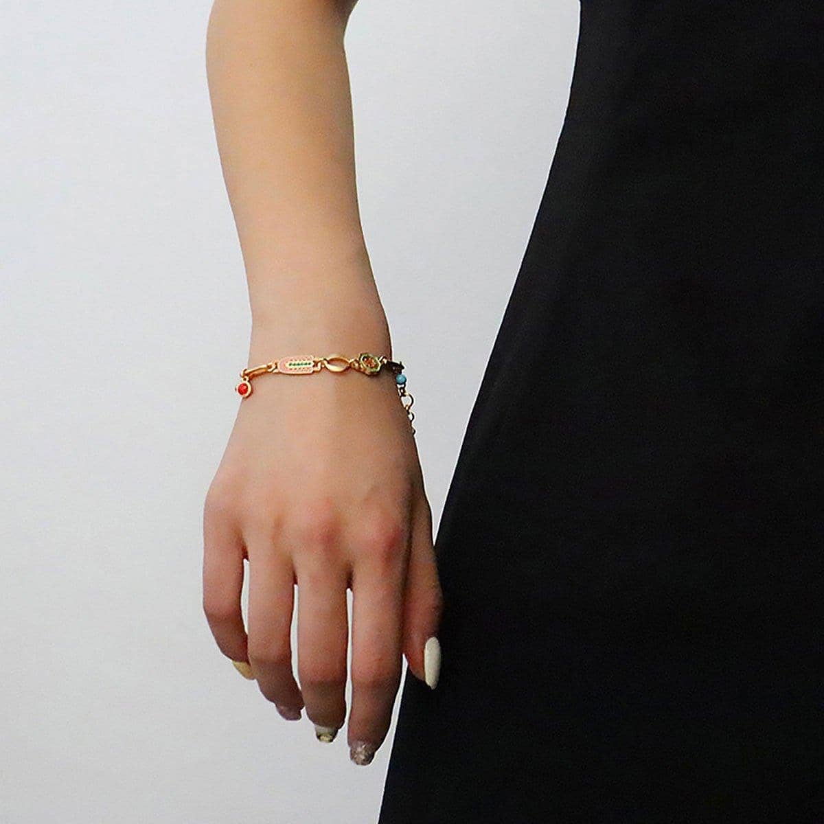 Vintage Multicolour Flower Bracelet for Women, Copper Hand Jewellery - view 4
