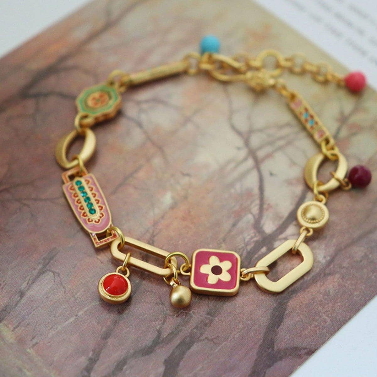 Vintage Multicolour Flower Bracelet for Women, Copper Hand Jewellery - view 5