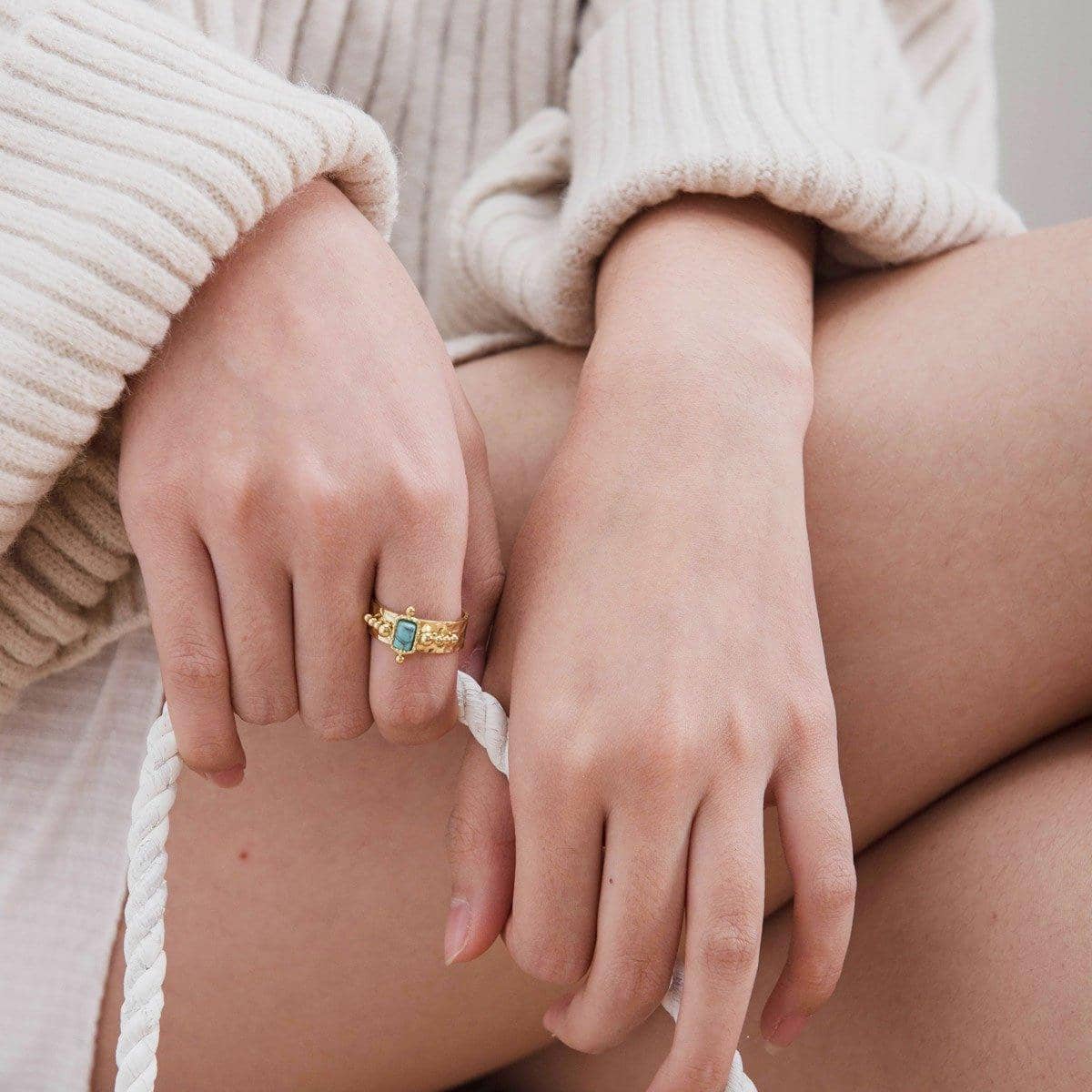 Vintage Natural Stone Shell Open Ring Adjustable Boho Jewellery - view 4