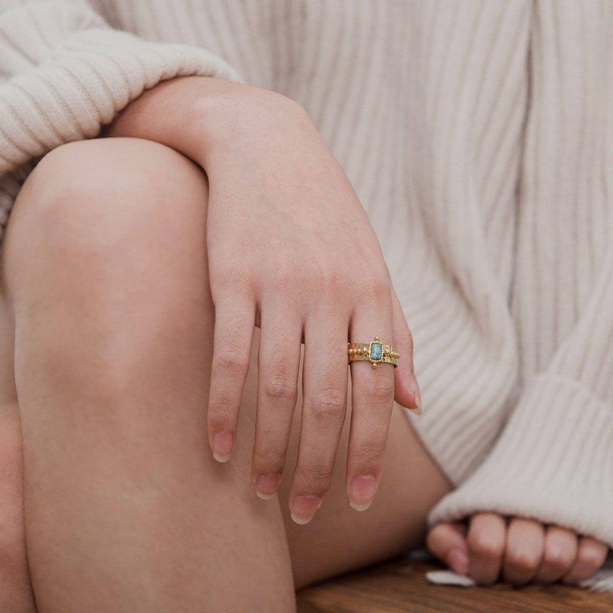 Vintage Natural Stone Shell Open Ring Adjustable Boho Jewellery - view 5