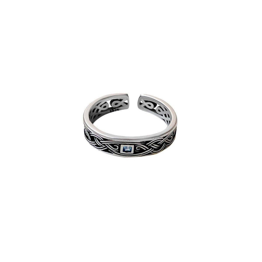 Vintage Open Ring - Woven Pattern with Blue Zircon