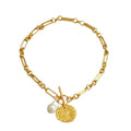 Vintage OT Clasp Chain Necklace for Women - Gold Chain and Pearl