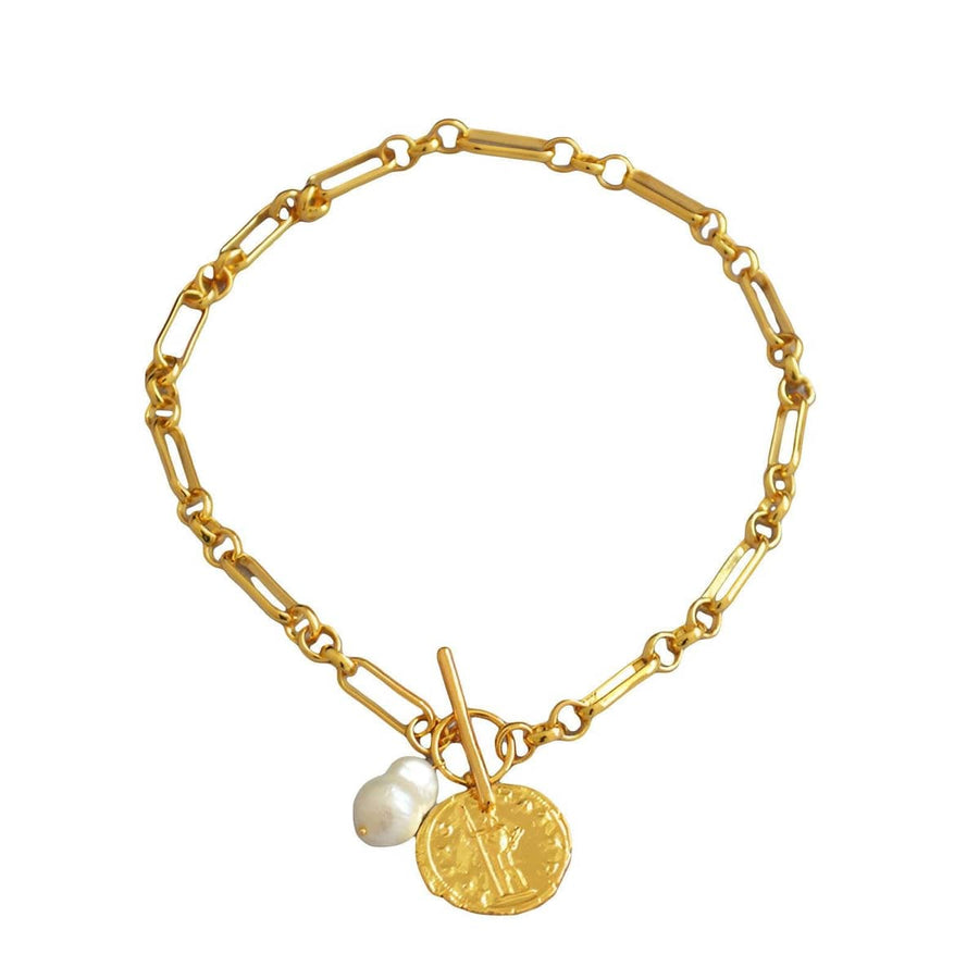 Vintage OT Clasp Chain Necklace for Women - Gold Chain and Pearl