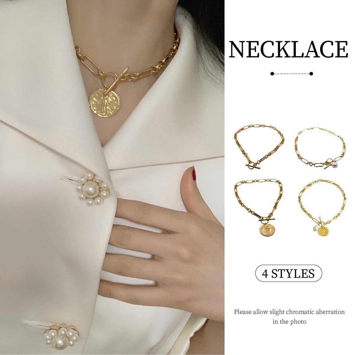 Vintage OT Clasp Chain Necklace for Women - Gold Chain and Pearl - view 2