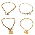 Vintage OT Clasp Chain Necklace for Women - Gold Chain and Pearl - view 3
