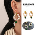 Vintage Pearl and Green Gemstone Earrings