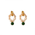Vintage Pearl and Green Gemstone Earrings - view 2