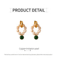 Vintage Pearl and Green Gemstone Earrings - view 3