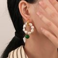 Vintage Pearl and Green Gemstone Earrings - view 4