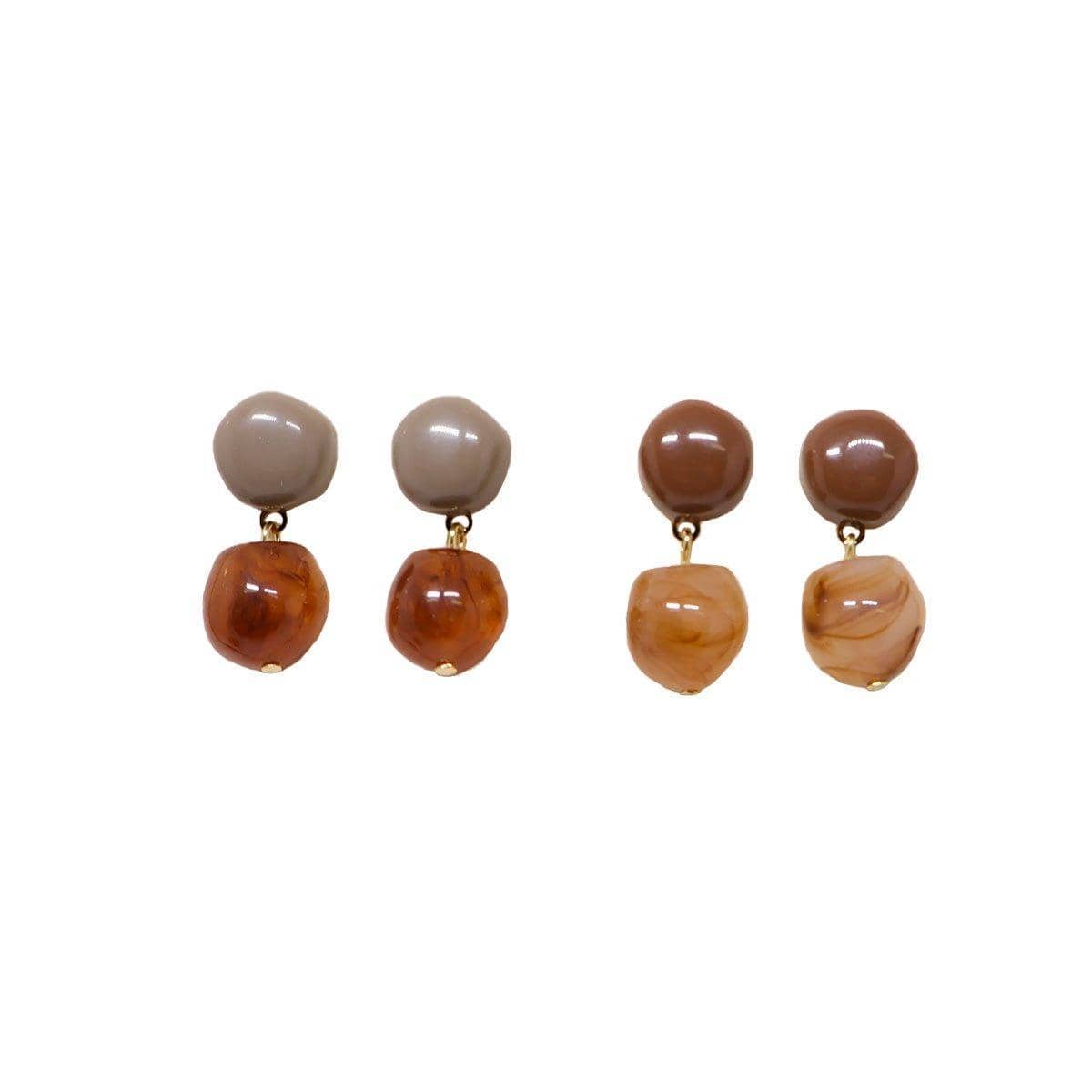 Vintage Resin Drop Earrings for Women - Taupe and Amber - view 3
