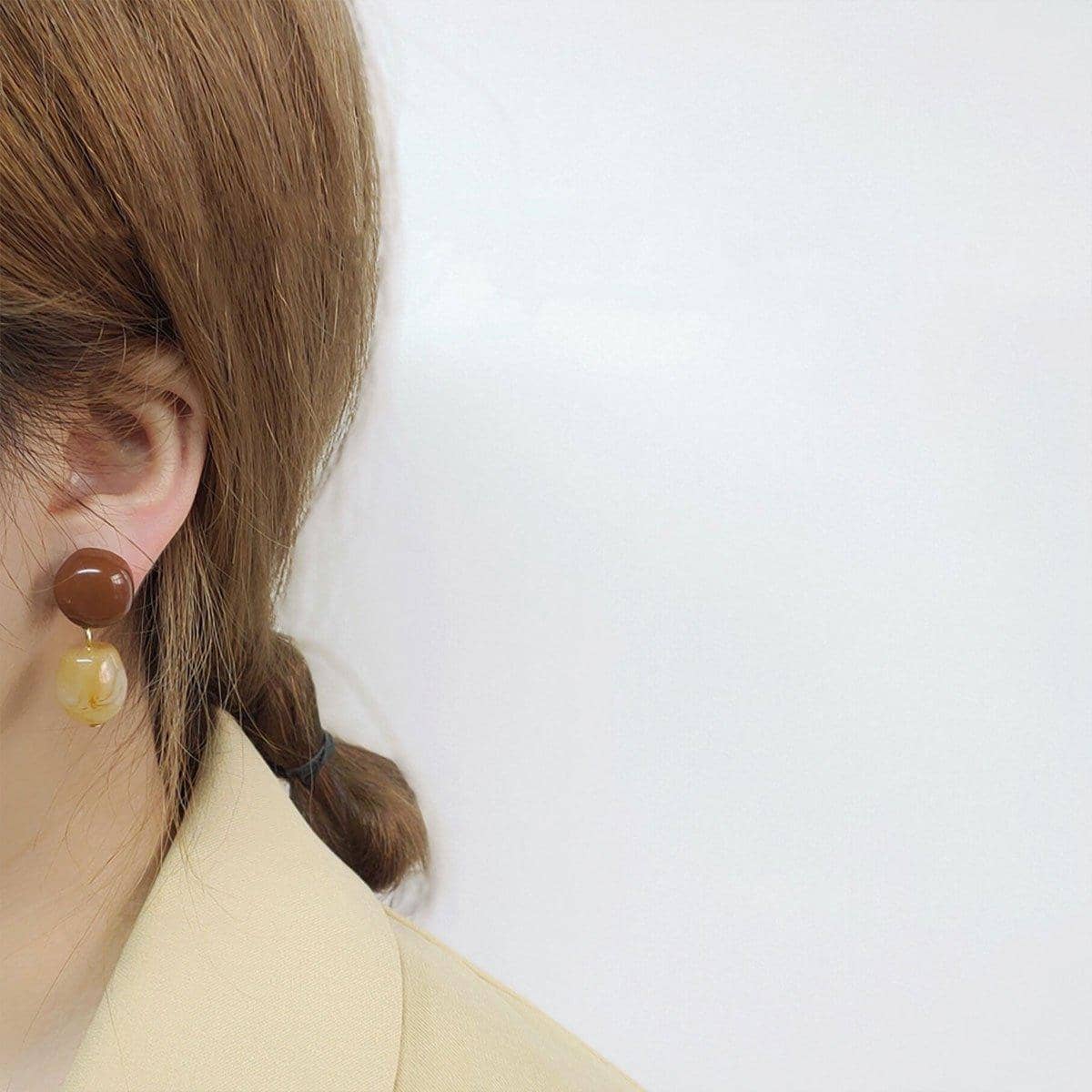 Vintage Resin Drop Earrings for Women - Taupe and Amber - view 4
