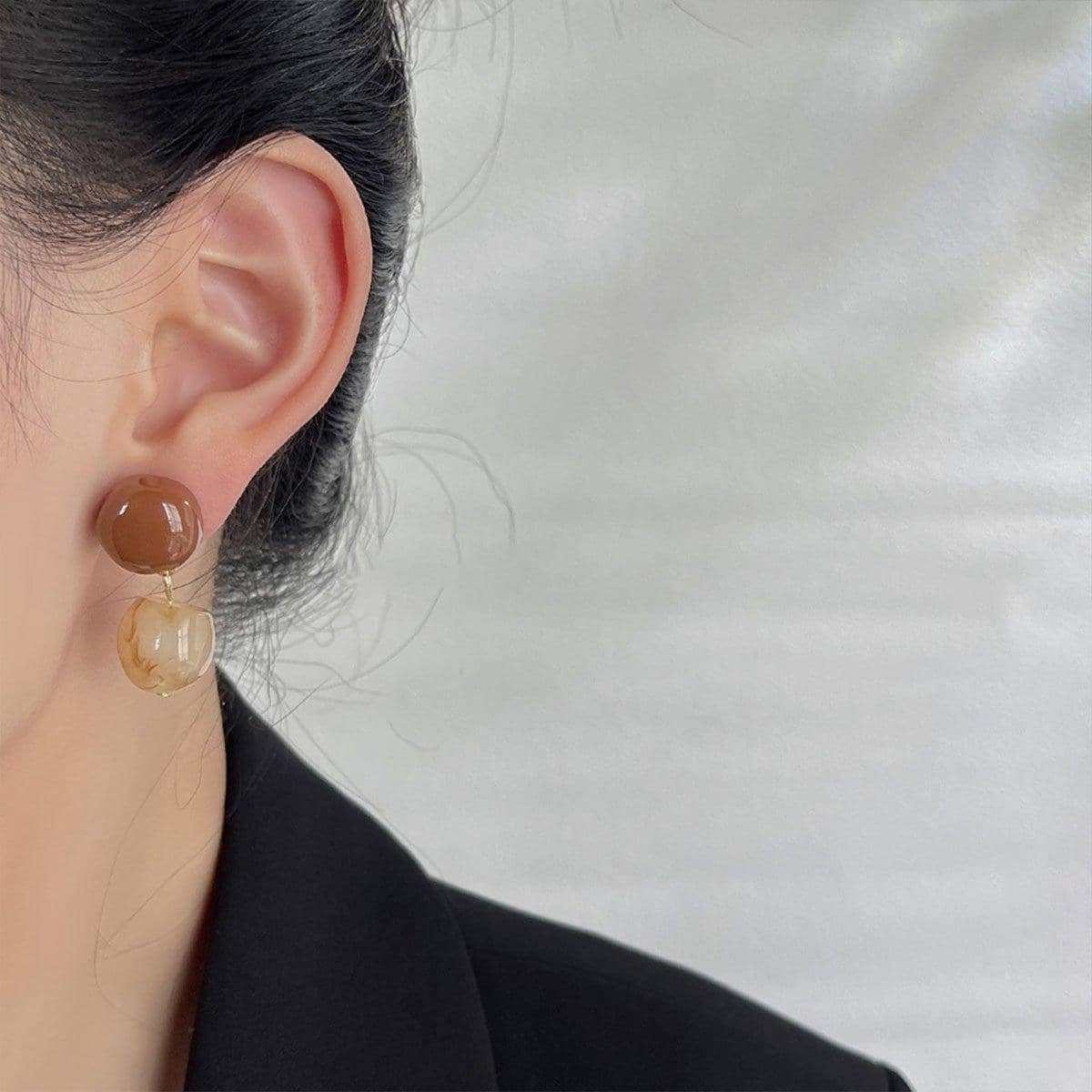 Vintage Resin Drop Earrings for Women - Taupe and Amber - view 5