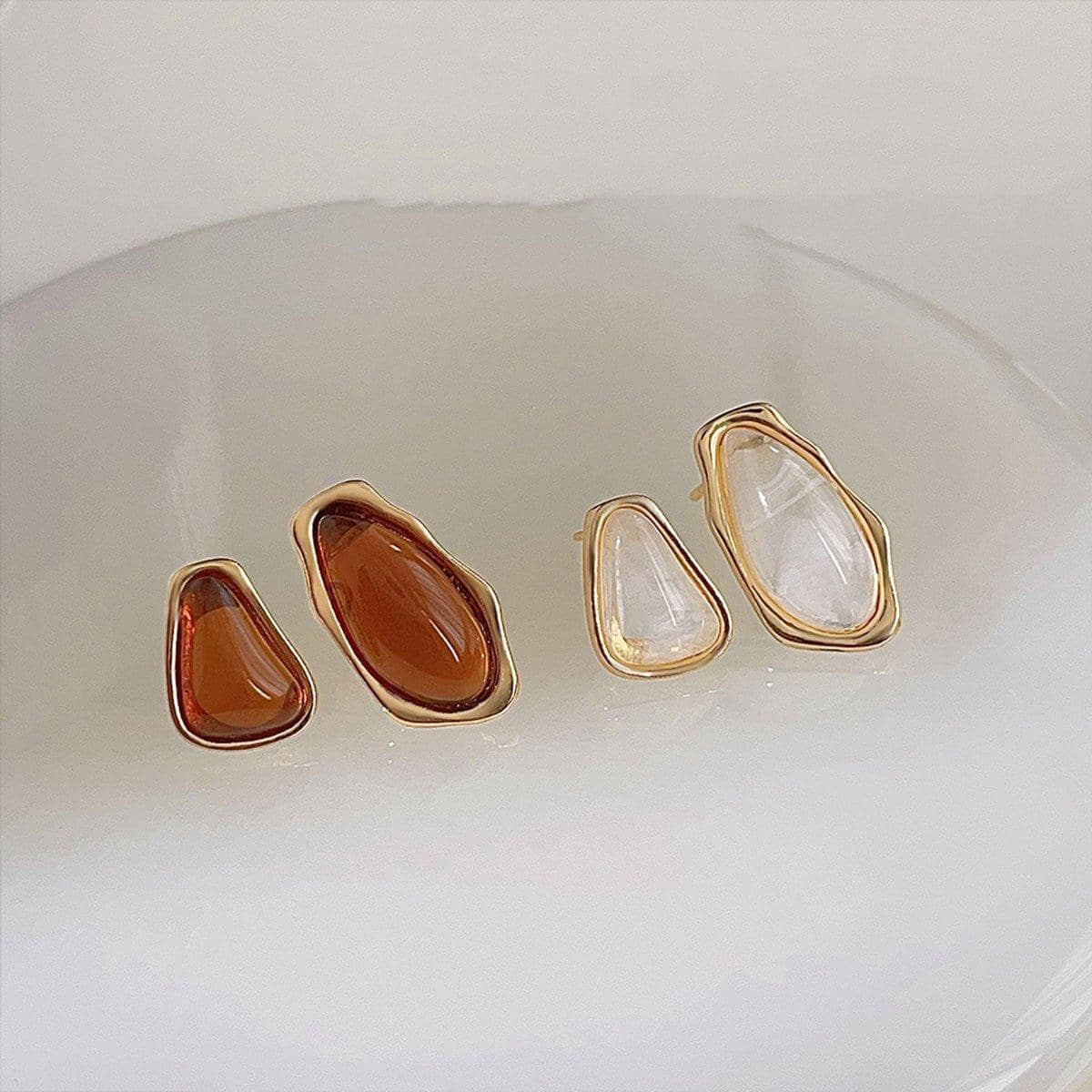 Vintage Resin Stud Earrings for Women - Brown - view 5