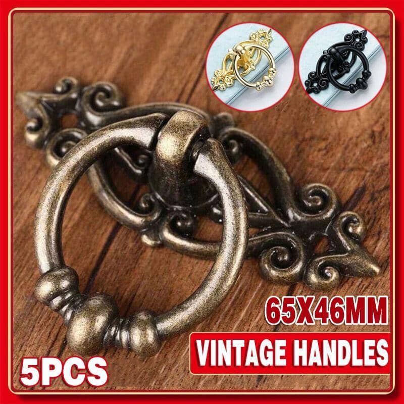 Vintage Ring Drop Cabinet Pull Handles, Zinc Alloy - Gold, Pack of 5 - view 2