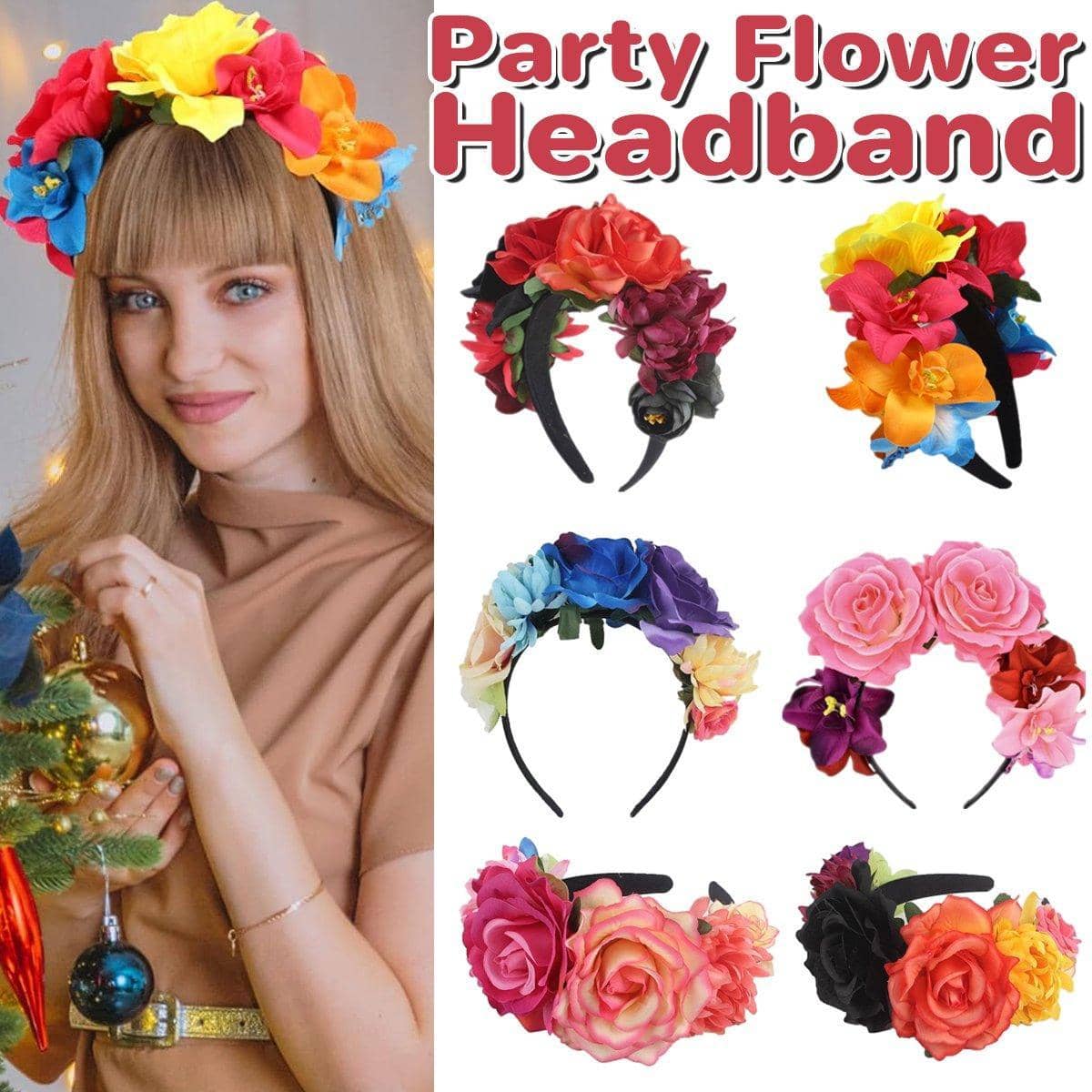Vintage Rose Flower Headband for Halloween Fancy Dress - Pink, Purple and Red - view 2
