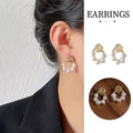 Vintage Rose Imitation Pearl Stud Earrings for Women, Gold and White