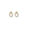 Vintage Rose Imitation Pearl Stud Earrings for Women, Gold and White - view 2