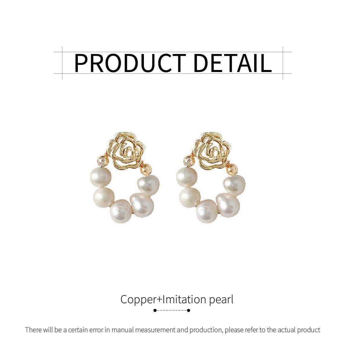 Vintage Rose Imitation Pearl Stud Earrings for Women, Gold and White - view 3