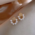 Vintage Rose Imitation Pearl Stud Earrings for Women, Gold and White - view 4
