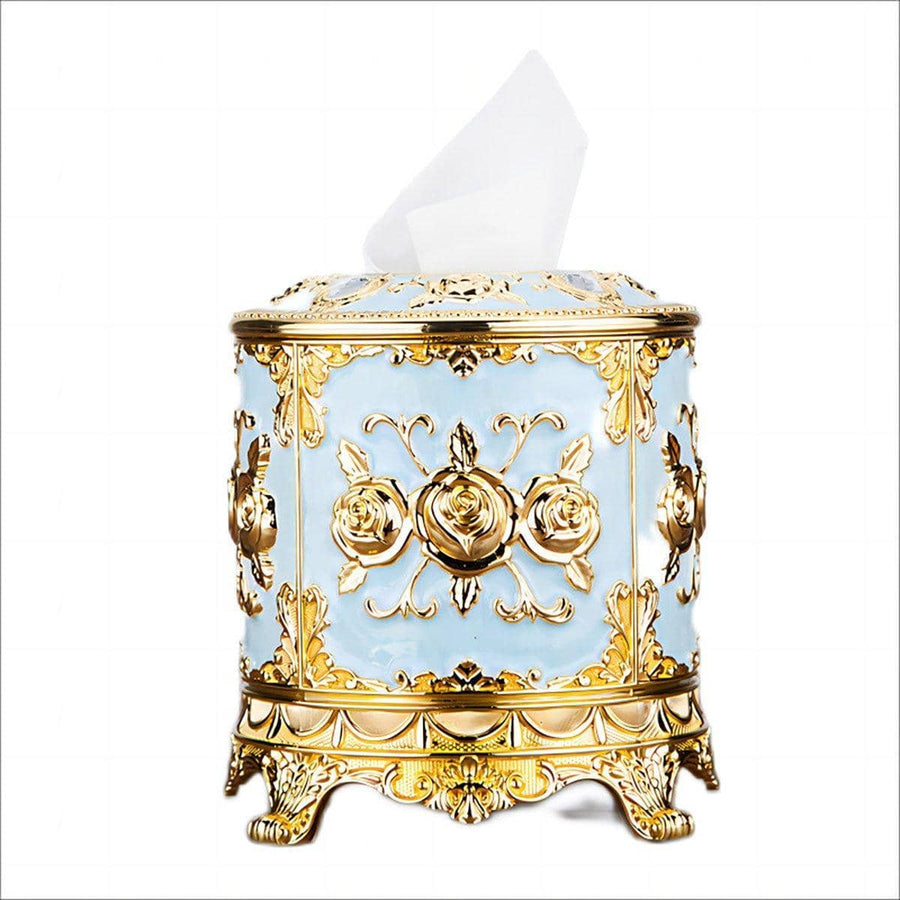 Vintage Round Tissue Box Holder, Resin - Blue, 16.5 cm