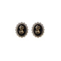 Vintage Stud Earrings for Women - Antique Gold Cameo with Lace-Style Edge
