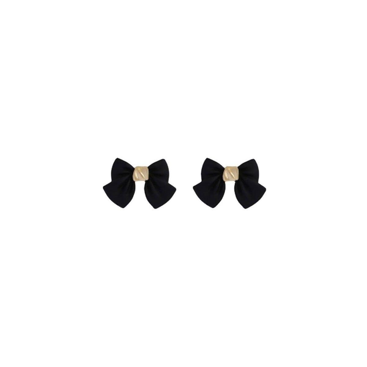 Vintage Stud Earrings for Women - Black Bow with Gold-Tone Knot