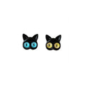 Vintage Stud Earrings for Women - Black Cat Face with Blue and Yellow Eyes