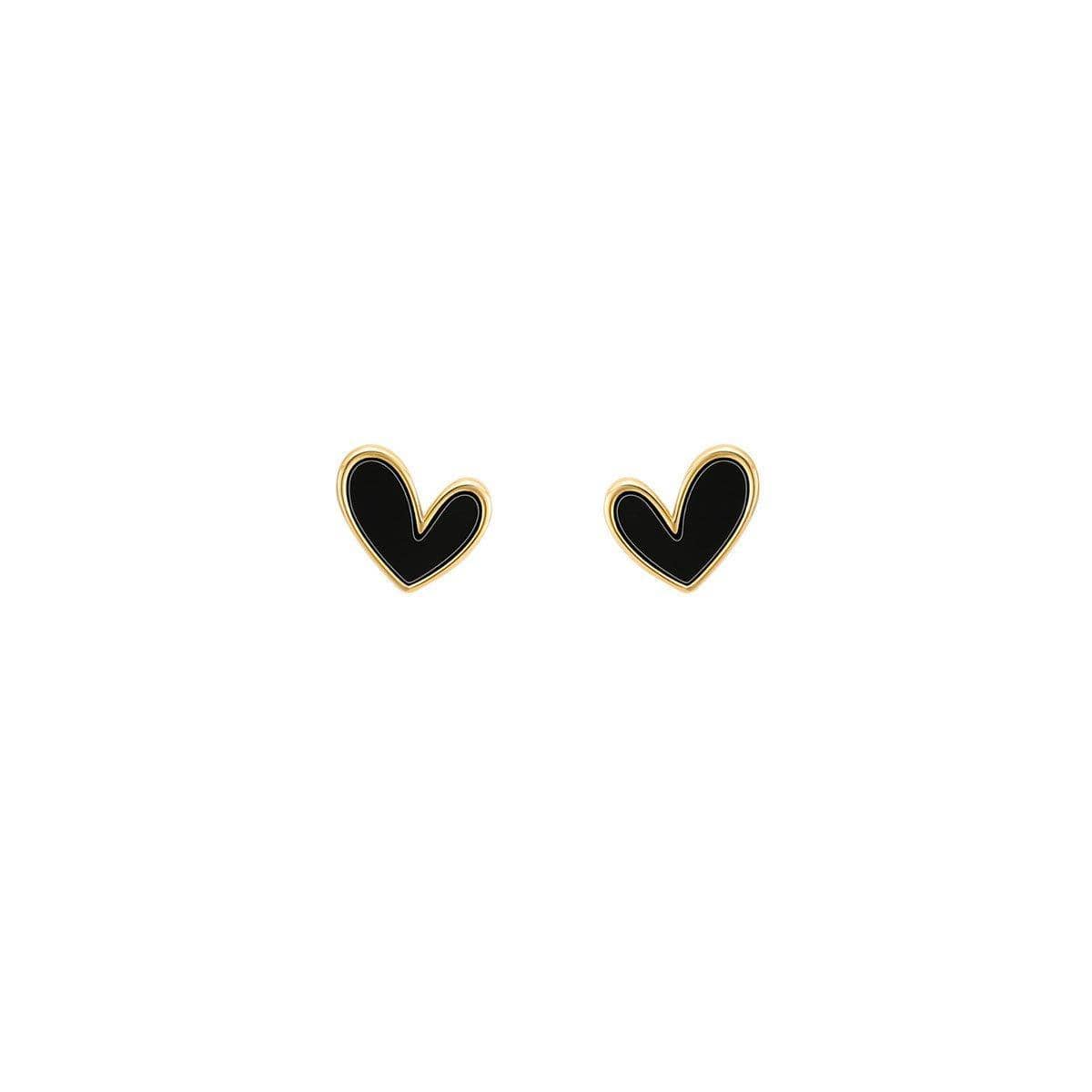 Vintage Stud Earrings for Women - Black Heart with Gold Edge