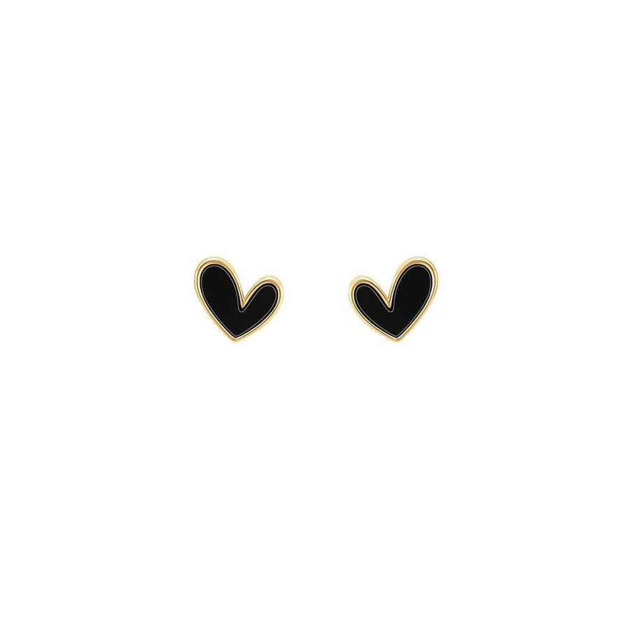 Vintage Stud Earrings for Women - Black Heart with Gold Edge
