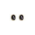 Vintage Stud Earrings for Women - Black Oval with Purple Lavender Sprigs