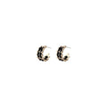 Vintage Stud Earrings for Women - Black Wrapped Gold-Tone Hoop