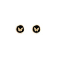 Vintage Stud Earrings for Women - Gold Butterfly on Black Round