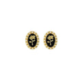 Vintage Stud Earrings for Women - Gold Rose on Black Oval with Pearl-Style Trim