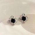 Vintage Stud Earrings for Women - Gold Rose on Black Oval with Pearl-Style Trim - view 5