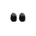 Vintage Stud Earrings for Women - Oval Black Faceted Stones, Silver Tone