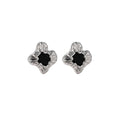 Vintage Stud Earrings for Women - Silver-Tone Flower with Black Stone