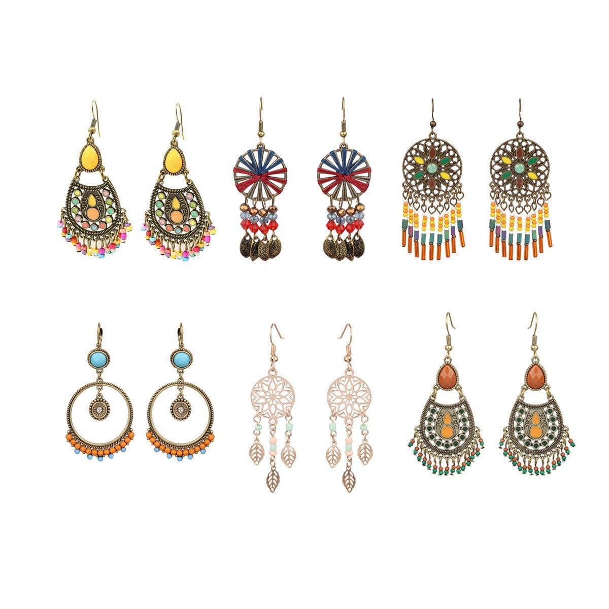 Vintage Style Dangle Earrings for Women - Round Wheel with Blue and Red Thread - view 3