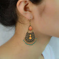 Vintage Style Dangle Earrings for Women - Round Wheel with Blue and Red Thread - view 5