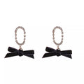 Vintage Style Drop Earrings - Black Velvet Bow with Crystal Oval Loop