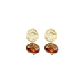 Vintage Style Drop Earrings for Women, Gold Tone with Amber Brown Drop - view 2