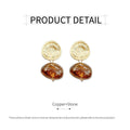 Vintage Style Drop Earrings for Women, Gold Tone with Amber Brown Drop - view 3