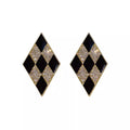 Vintage Style Earrings - Black and Gold Diamond Shape with Crystals