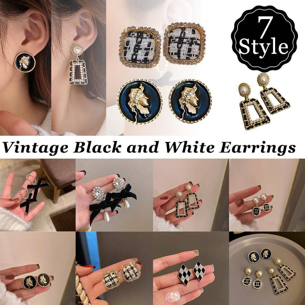 Vintage Style Earrings - Black and Gold Diamond Shape with Crystals - view 2