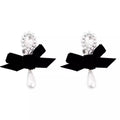 Vintage Style Earrings - Black Velvet Bow with Pearl Drop