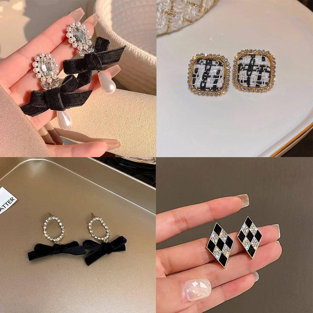 Vintage Style Earrings - Black Velvet Bow with Pearl Drop - view 4