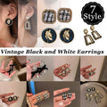 Vintage Style Stud Earrings - Black and White Tweed Square with Crystal Edge - view 2