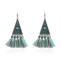 Vintage Tassel Dangle Earrings - Carved Triangle with Five Tassels