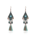 Vintage Tassel Dangle Earrings - Diamond Shape with Turquoise Stone