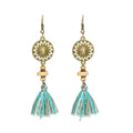 Vintage Tassel Dangle Earrings - Gold Sun Disc with Wooden Beads